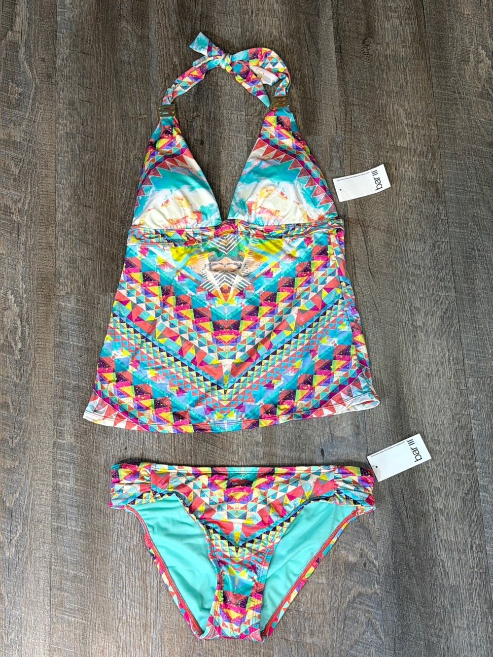 Bar III Skylar Tankini Swimsuit Set Size M Colorful Geometric Aztec NWT Boho